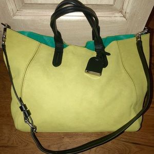 Stunning chartreuse and turquoise Cole Haan purse